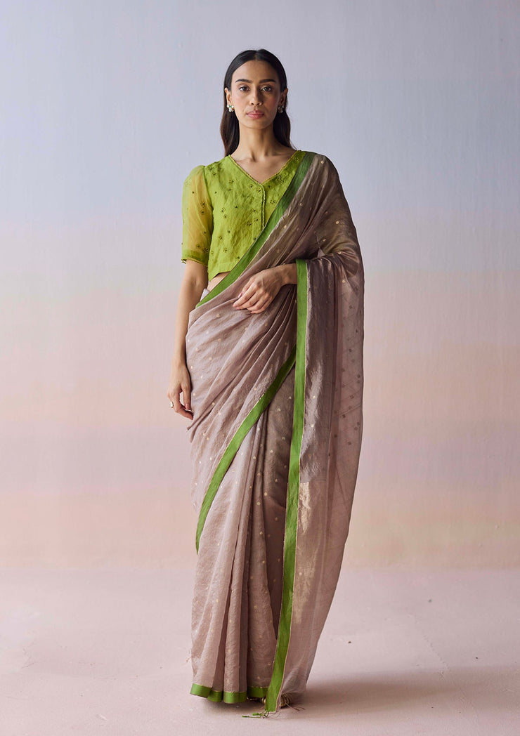 Taupe Wildflower Gleam Saree