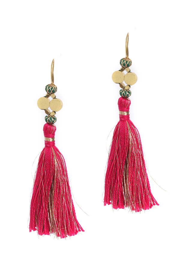 Jhumar pink and green earrings