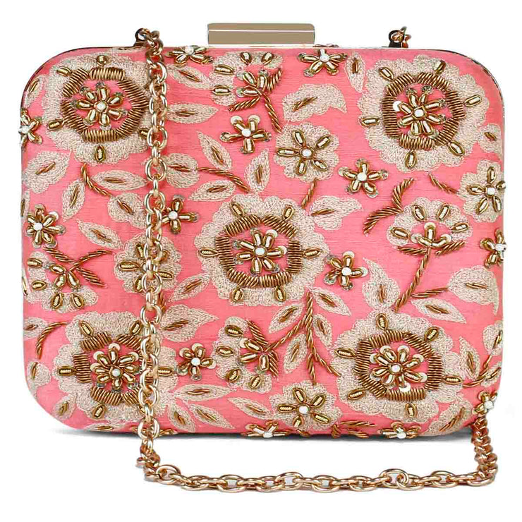 Coral zardosi clutch