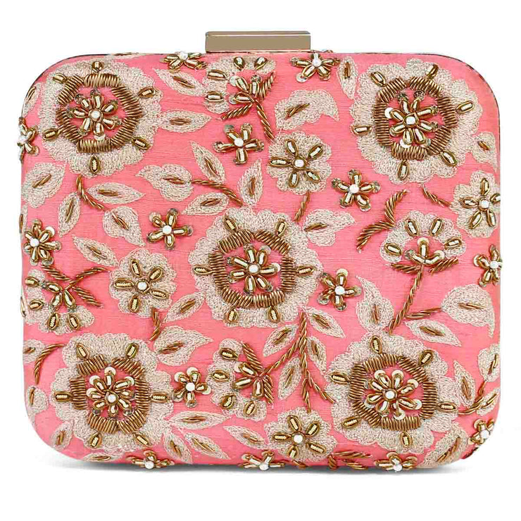 Coral zardosi clutch