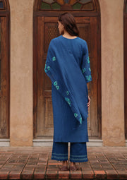 Indigo Bloom Applique Kurta Set