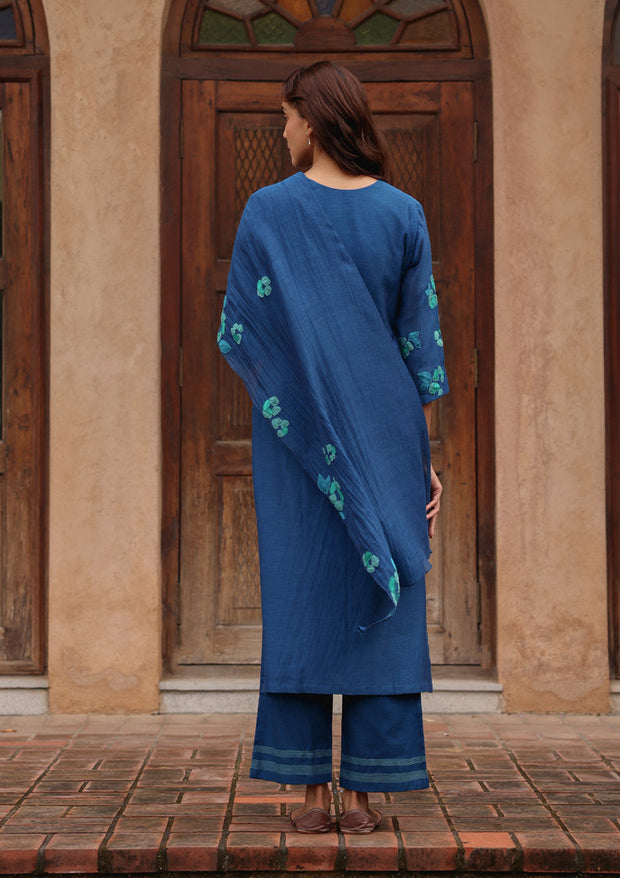 Indigo Bloom Applique Kurta Set