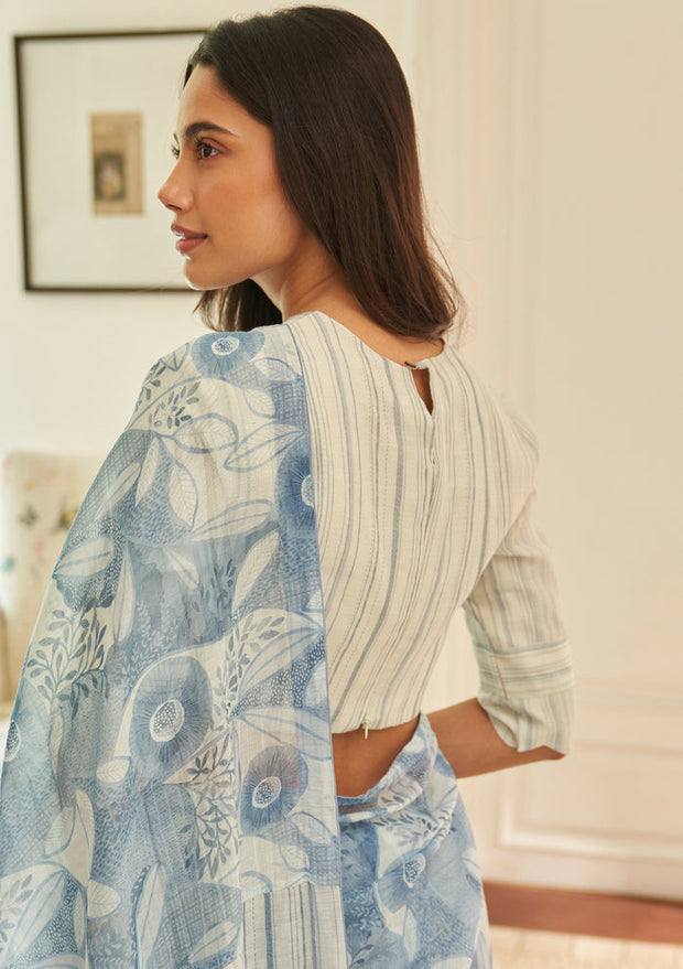 Powder Blue Floral Saree