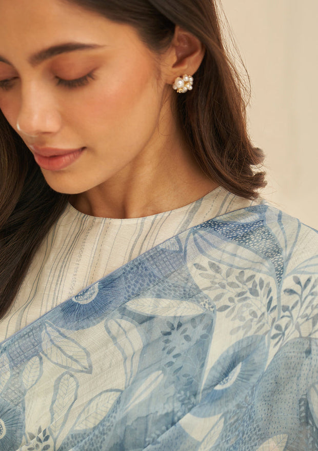 Powder Blue Floral Saree