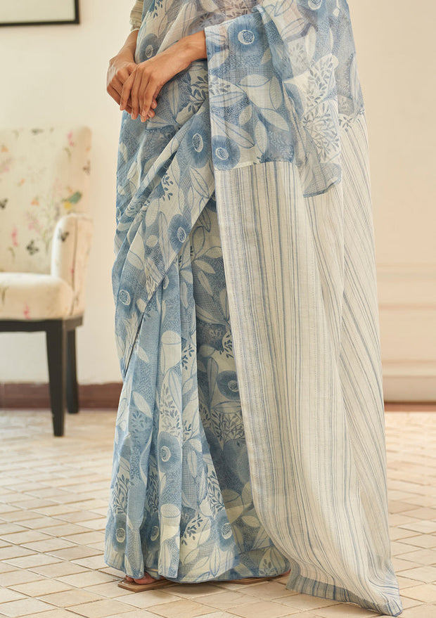 Powder Blue Floral Saree