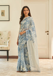 Powder Blue Floral Saree