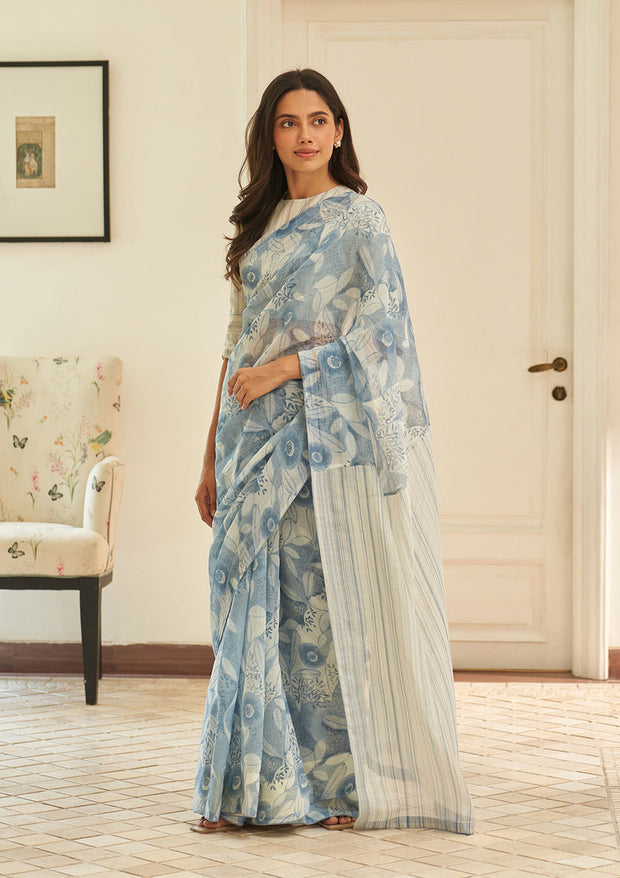 Powder Blue Floral Saree