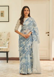 Powder Blue Floral Saree