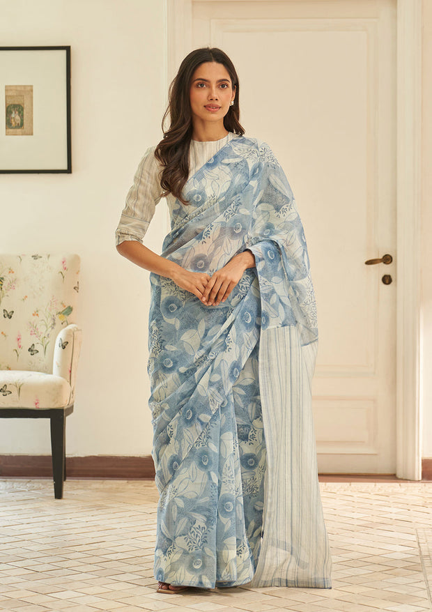 Powder Blue Floral Saree