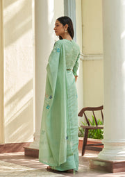 Mint Floral Threadwork Saree