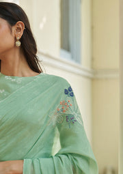 Mint Floral Threadwork Saree