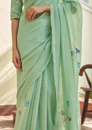 Mint Floral Threadwork Saree