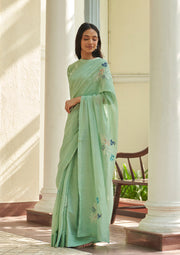 Mint Floral Threadwork Saree