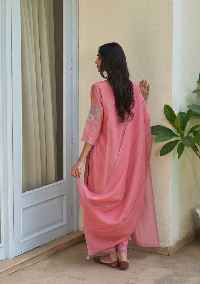 Peony Applique Embroidered Kurta Set