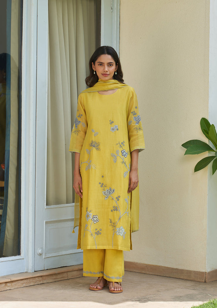 Daffodil Applique Embroidered Kurta Set