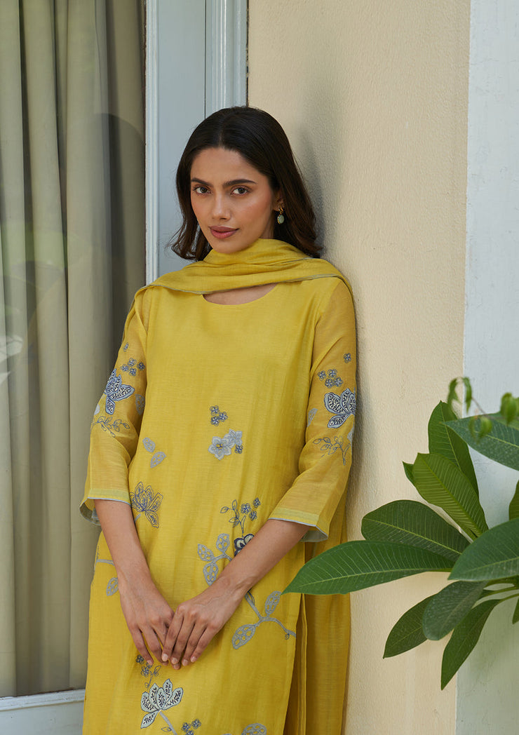 Daffodil Applique Embroidered Kurta Set
