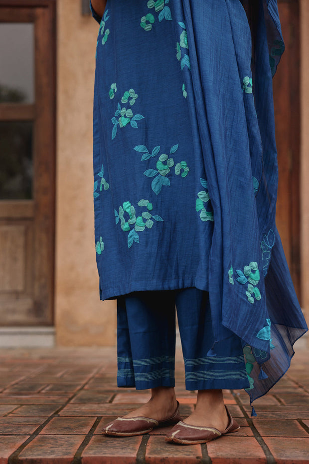 Indigo Bloom Applique Kurta Set