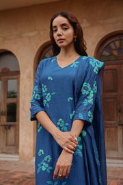 Indigo Bloom Applique Kurta Set