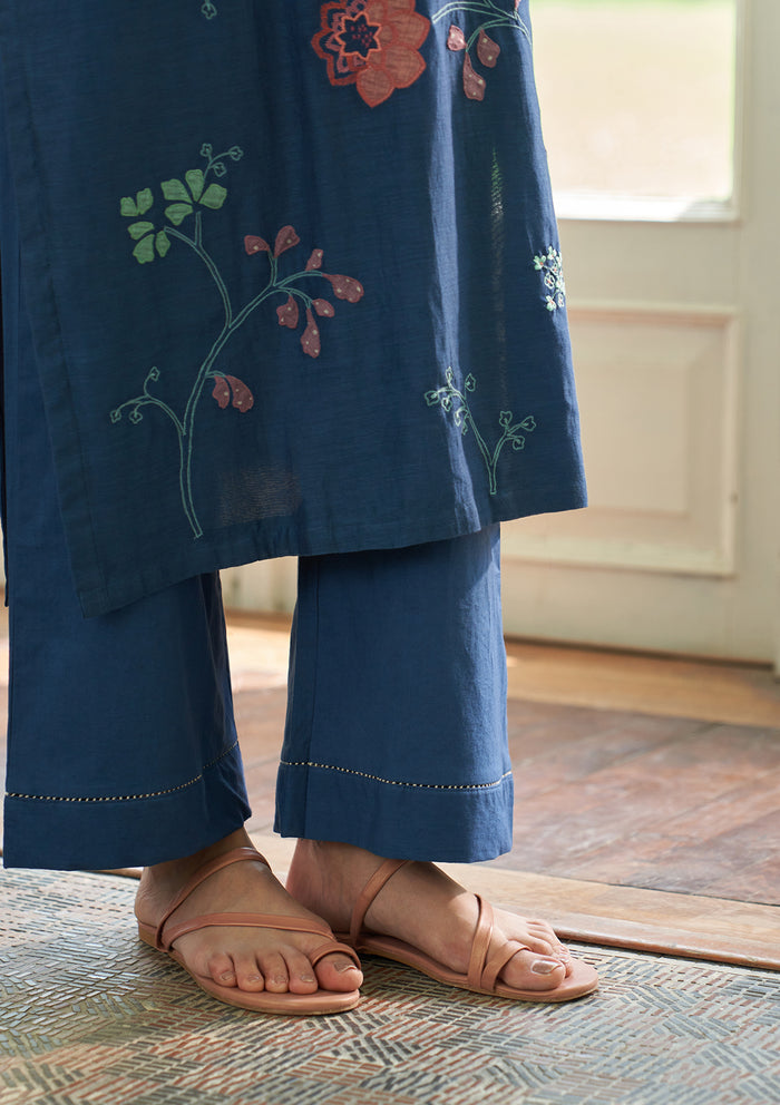 Ocean Blue Floral Applique Kurta Set