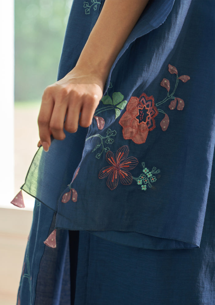 Ocean Blue Floral Applique Kurta Set