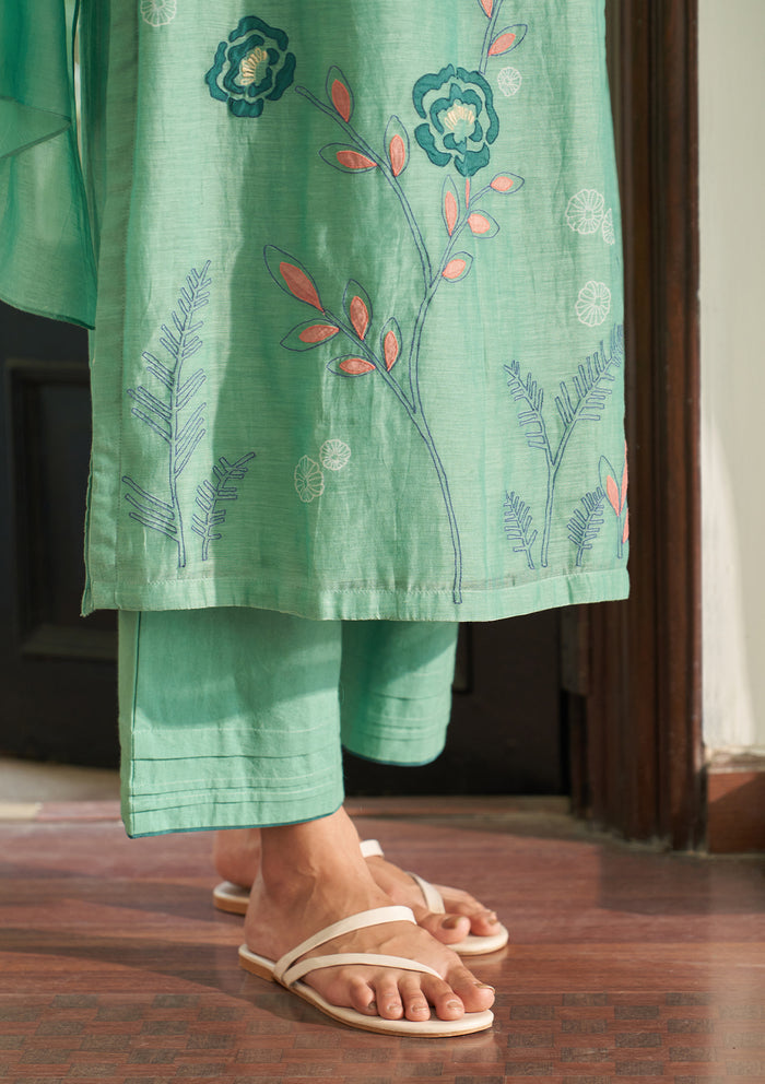 Mint Floral Embroidered Kurta Set
