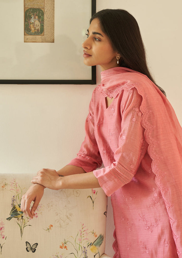 Poeny Thread Embroidered Kurta Set