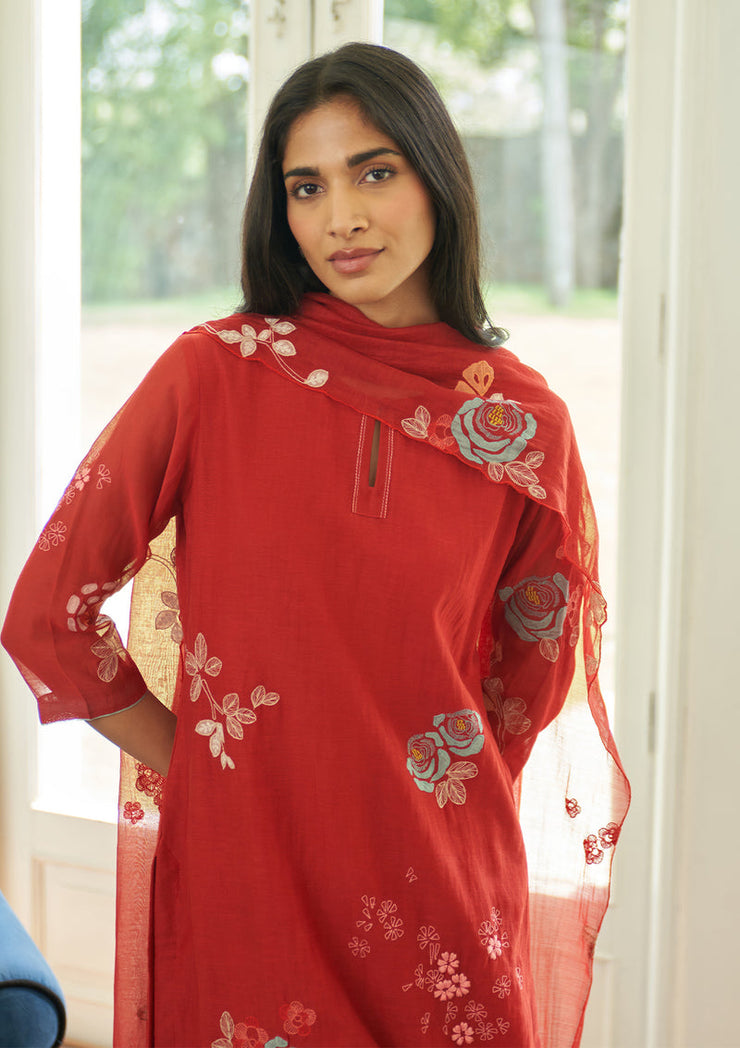 Poppy Floral Applique Kurta Set