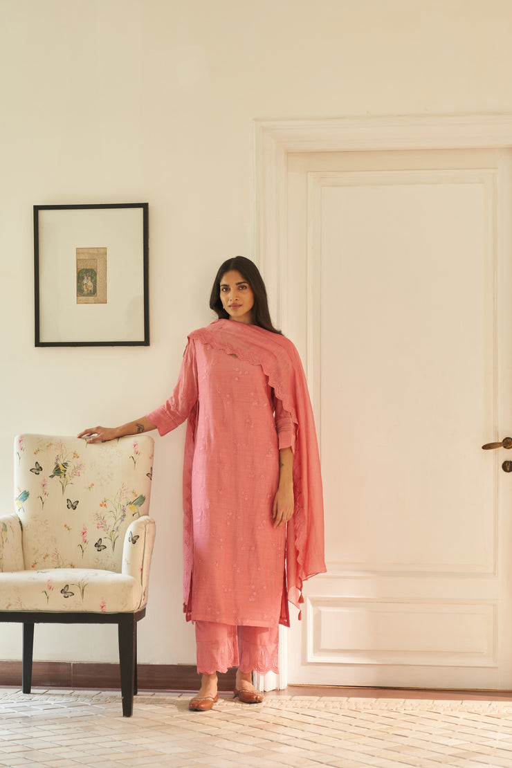 Poeny Thread Embroidered Kurta Set