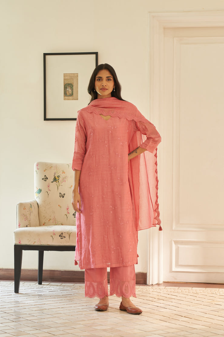 Poeny Thread Embroidered Kurta Set