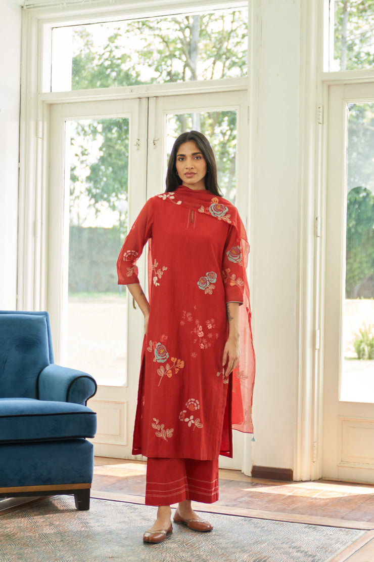 Poppy Floral Applique Kurta Set
