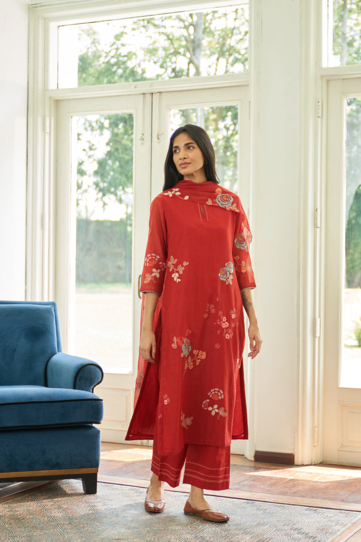 Poppy Floral Applique Kurta Set