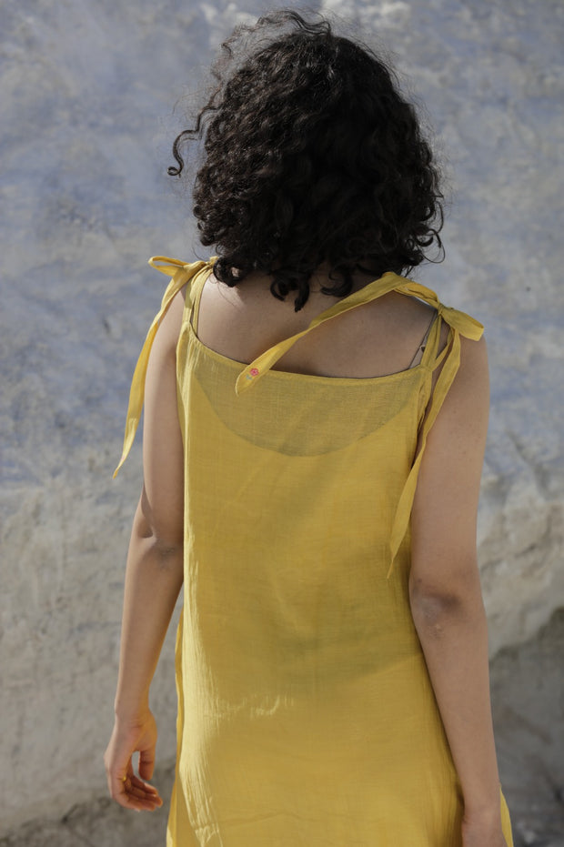 Mustard Yellow Embroidered Chanderi Dress with Slip