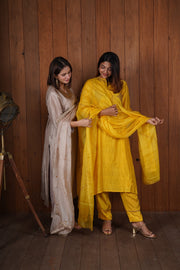 Yellow Silk Embroidered kurta set