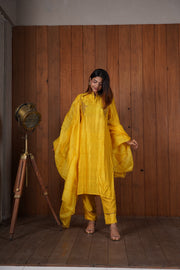 Yellow Silk Embroidered kurta set