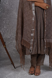 Deep brown tissue silk kurta set