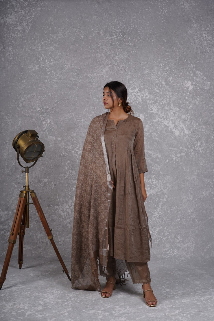 Deep brown tissue silk kurta set
