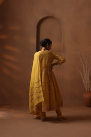 Yellow handblock printed angrakha style kurta set