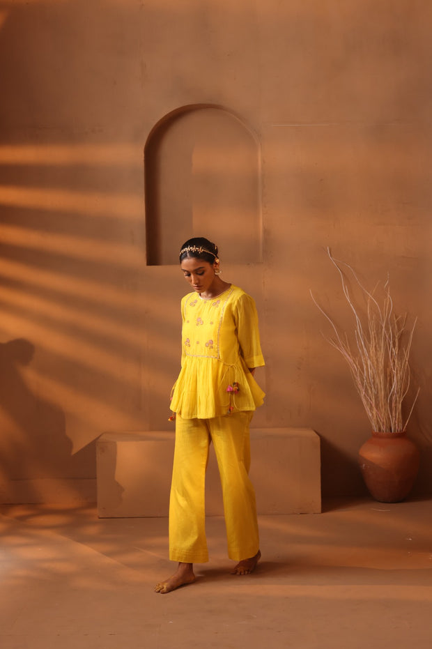 Yellow embroidered top and pant