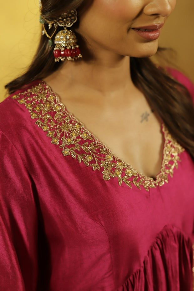 Pink & Yellow  Applique Kurta