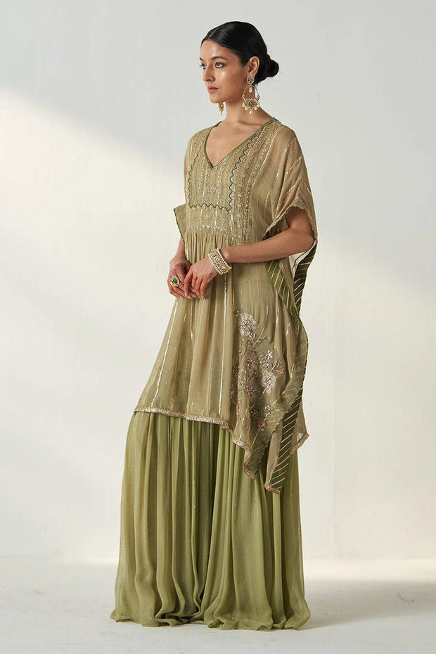 SUHANA GREEN KAFTAN GHARARA SET