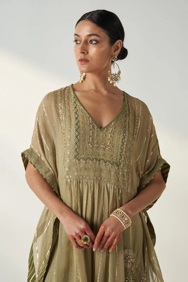 SUHANA GREEN KAFTAN GHARARA SET