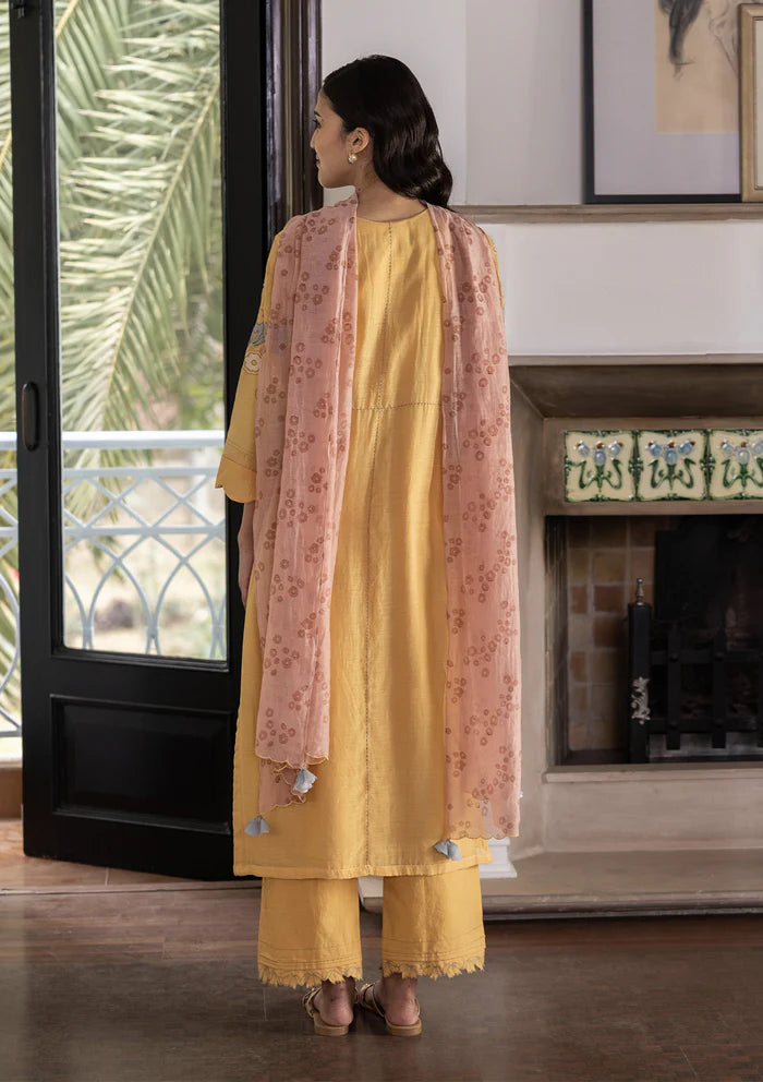 CANARY YELLOW APPLIQUE KURTA SET