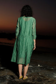 Green Embroidered Chanderi Dress with Slip