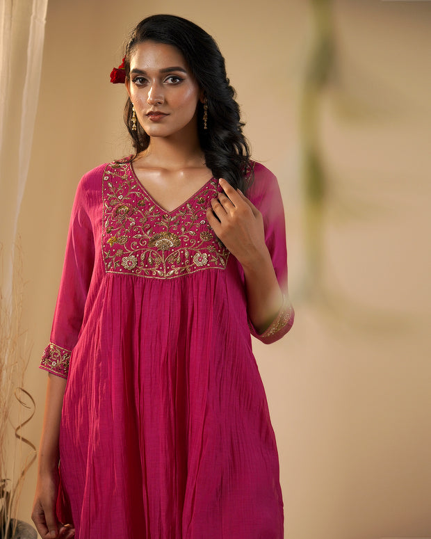 Hot Pink Yoke Kurta Set