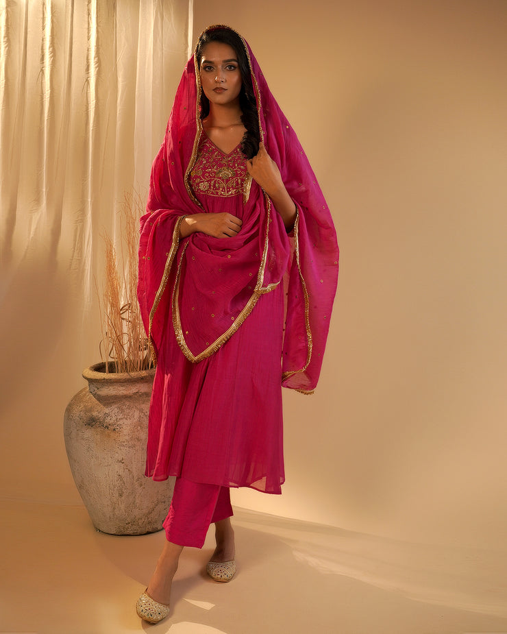 Hot Pink Yoke Kurta Set