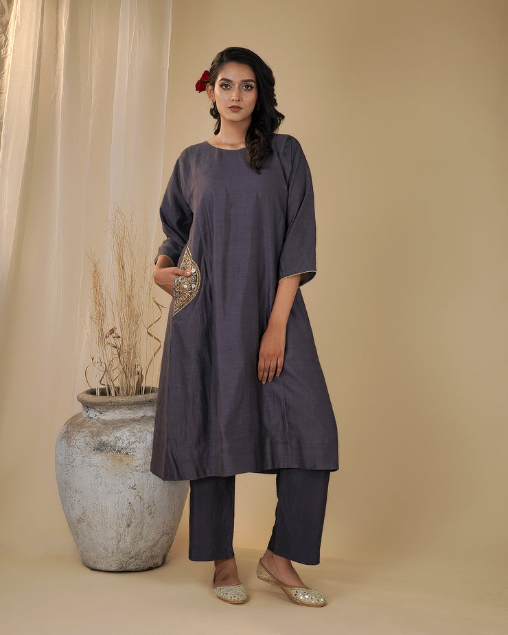 Grey Silk Tunic Set