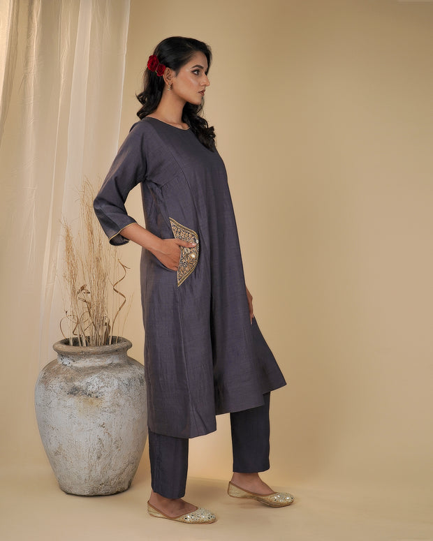 Grey Silk Tunic Set