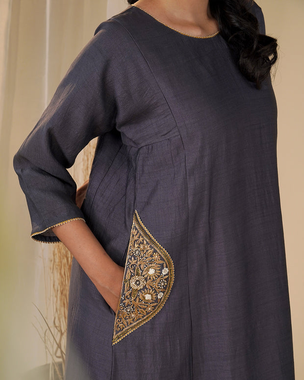 Grey Silk Tunic Set