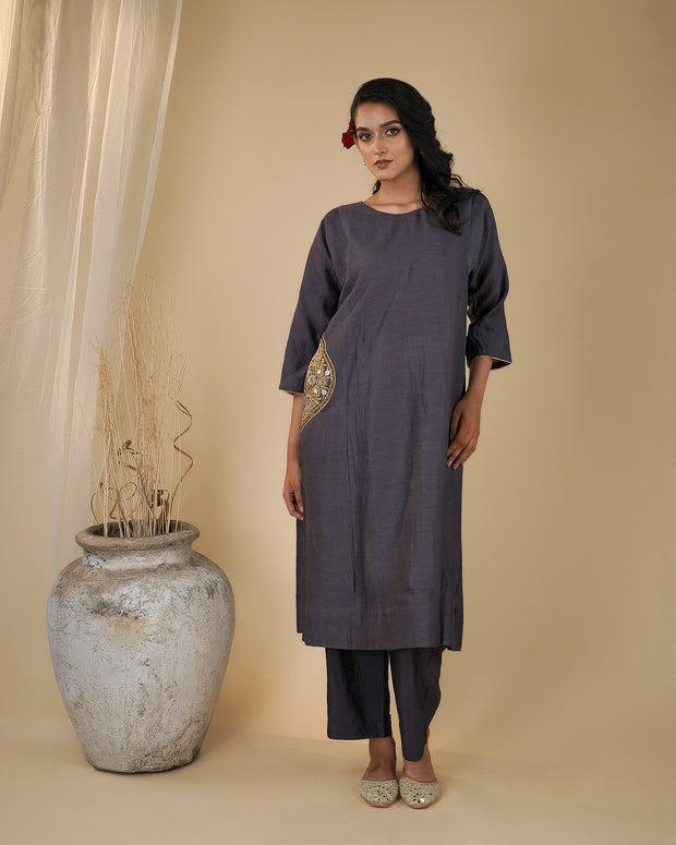 Grey Silk Tunic Set