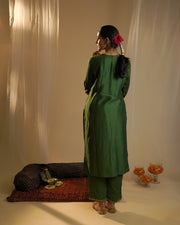 Green Silk high-neck Kurta set